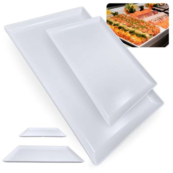Imagem de Kit 2 Travessas para Buffet Uma de 35 Cm e Uma de 24,8 Cm em Melamina Branca para Sushi Comida Japonesa Bestfer