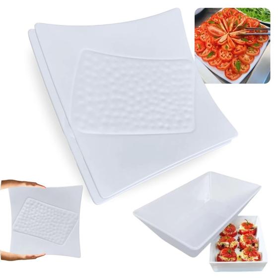 Imagem de Kit 2 Travessas Quadradas Ilustradas 30,5cm Grande + 4 Travessas para Buffet 25 Cm Funda Melamina Premium  Bestfer 