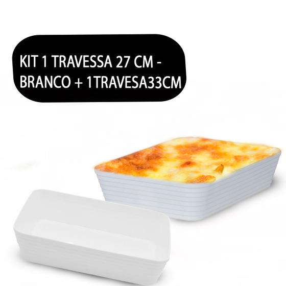 Imagem de Kit 2 Travessas Retangular Saladeira Petisqueira com Friso Le Chef Branca em 2 tamanhos