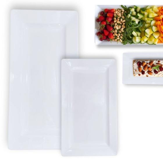 Imagem de Kit 2 Travessas Retangulares Tam P 44,5 Cm e M 56 Cm para Restaurante Buffet Branca  Bestfer 