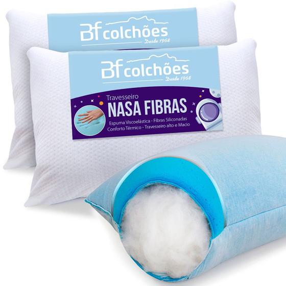 Imagem de Kit 2 Travesseiro Alto de Espuma Nasa com Conforto Térmico Gelsense e Fibra Siliconada Antialérgico - BF Colchões