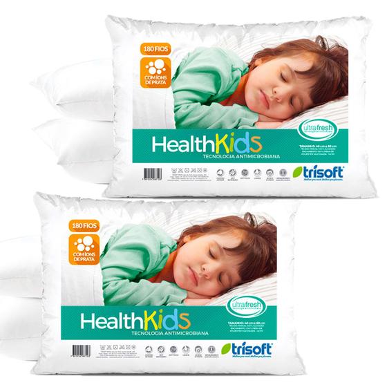 Imagem de Kit 2 Travesseiro Infantil 2 3 4 5 6 Anos Para Criança Antialergico Menina Kids Menino Ions De Prata Antimicrobiana - 180 Fios