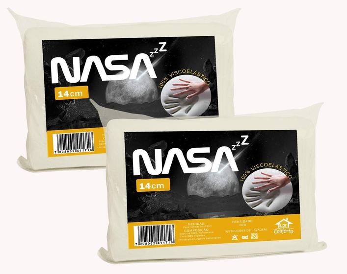 Kit 2 Travesseiro Nasa Z 14cm Altura Espuma Viscoelástica Antifungos Lar Conforto