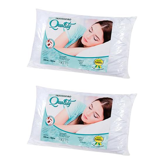 Imagem de Kit 2 Travesseiros 50x70cm Quality Fibra Super Soft Siliconada e Poliéster Antialérgico Branco - Cel