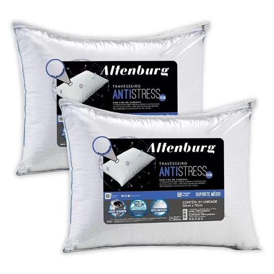 Imagem de Kit 2 Travesseiros Altenburg Antistress Macio Fios de Carbono 50 x 70cm Branco