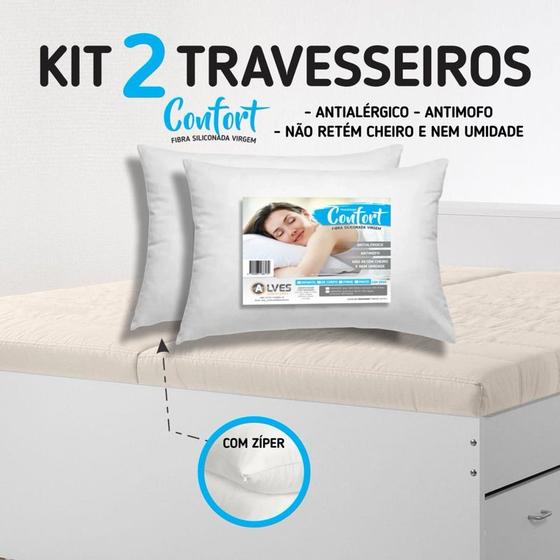 Imagem de kit 2 travesseiros Confort 50cm x 70cm com zíper Macio