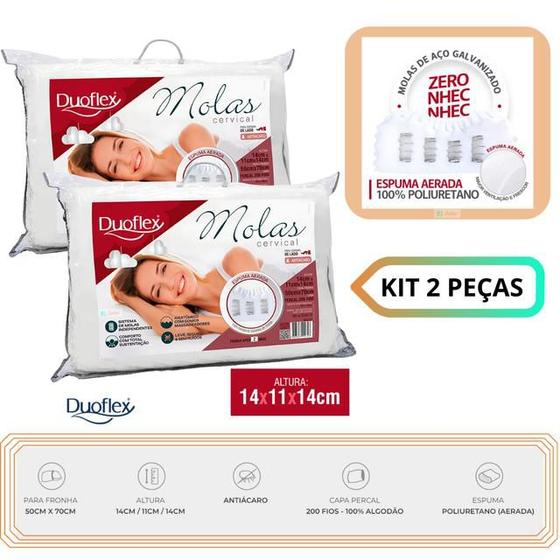 Imagem de Kit 2 Travesseiros de Molas Cervical Duoflex - Anatômico com Gomos Massageadores - Conforto com Total Sustenção da Cabeça