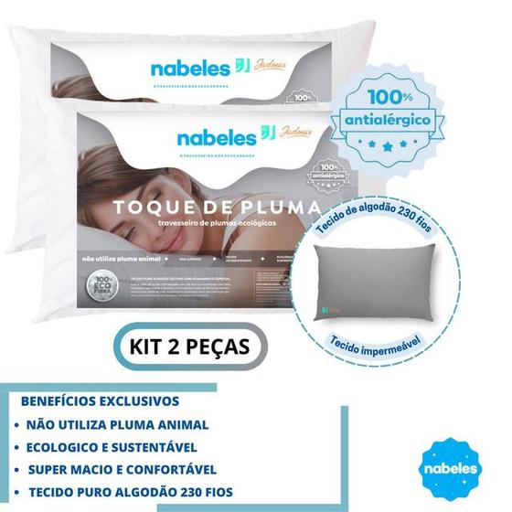 Imagem de Kit 2 Travesseiros Nabeles Toque de Pluma Ecológico - Tecido 230 Fios Impermeável - Macio Confortável