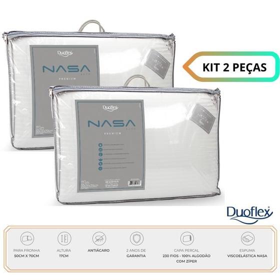 Kit 2 Travesseiros Nasa Alto Premium Duoflex - Antiácaro - Viscoelástica Nasa - Sono Confortável Menor preço em Kit 2 Travesseiros Nasa Alto Premium Duoflex - Antiácaro - Viscoelástica Nasa - Sono Confortável