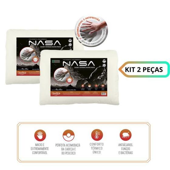 Imagem de Kit 2 Travesseiros Nasa Baixo Duoflex 45x65x10 -  Com Total Proteção Antiácaros, Fungos e Bactérias.