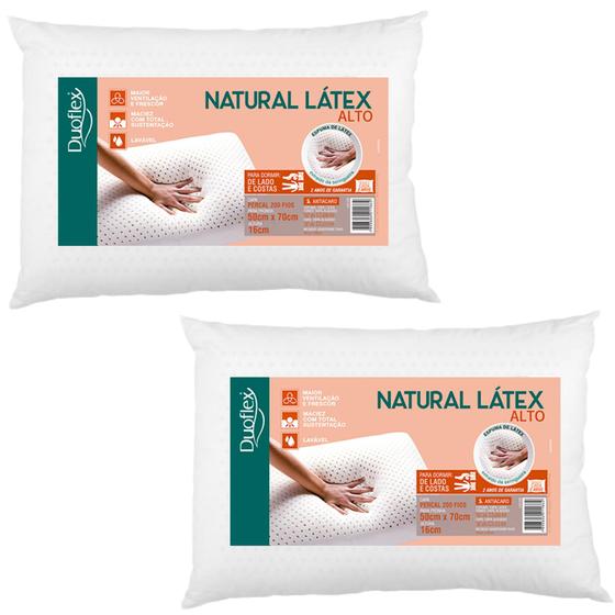 Imagem de Kit 2 Travesseiros Natural Látex Alto C/ Capa Removível Antiácaros Duoflex LN1109