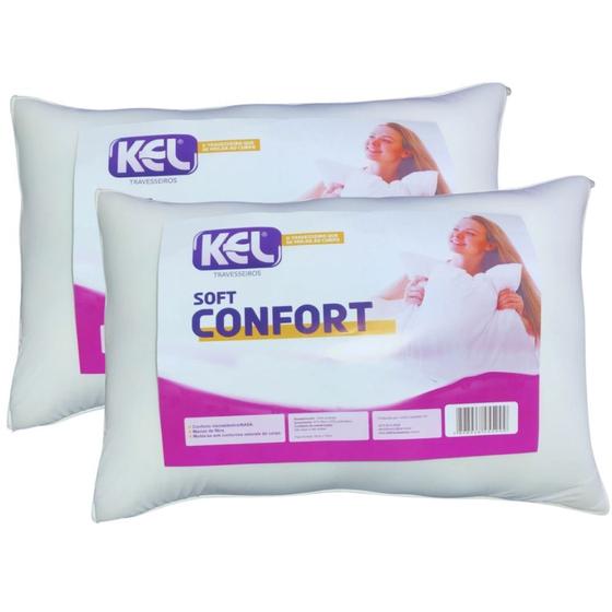 Imagem de Kit 2 Travesseiros Soft Comfort Kel 40 x 60 x 16cm