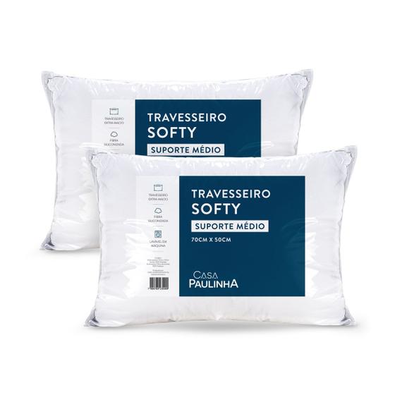 Imagem de Kit 2 Travesseiros Softy Médio 70x50 Baixo Macio Confortável