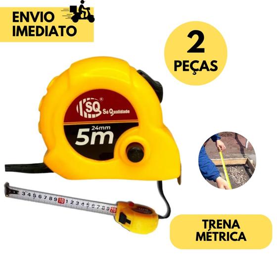 Imagem de Kit 2 Trena Com Trava Freio de 5M 24mm Inovador Freio Manual, Maior Agilidade na Aferição das Medida