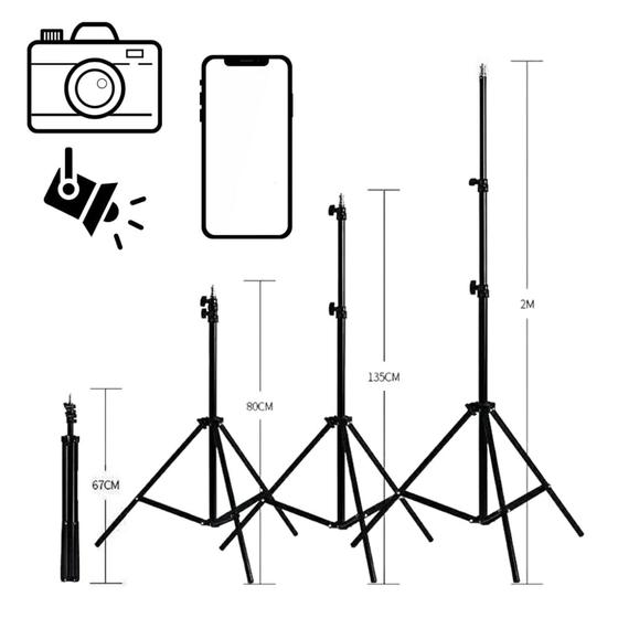 Imagem de Kit 2 Tripé Iluminação Led 2.1 Metros Universal Ring Light Vídeos Fotos Celular BL-670