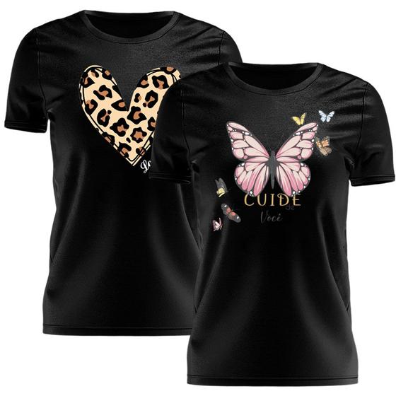 Imagem de Kit 2 Tshirt Blusa Estampada Feminina Manga Curta Camiseta Camisa