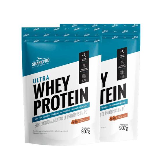 Imagem de Kit 2 Ultra Whey Protein Sabor Doce De Leite Refil 907g Shark Pro