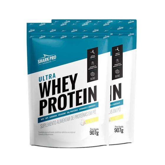 Imagem de Kit 2 Ultra Whey Protein Sabor Leite Refil 907g Shark Pro