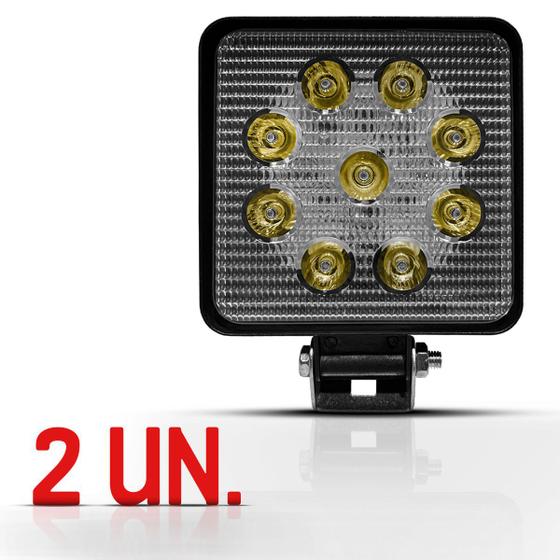 Kit 2 Un Farol de Milha Universal Quadrado 6000k 9 Leds 27W 12v e 24v ...