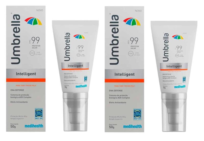 Kit 2 Un.Protetor Solar Facial Umbrella Intelligent FPS 99+ com 50g - Megalabs Menor preço em Kit 2 Un.Protetor Solar Facial Umbrella Intelligent FPS 99+ com 50g - Megalabs