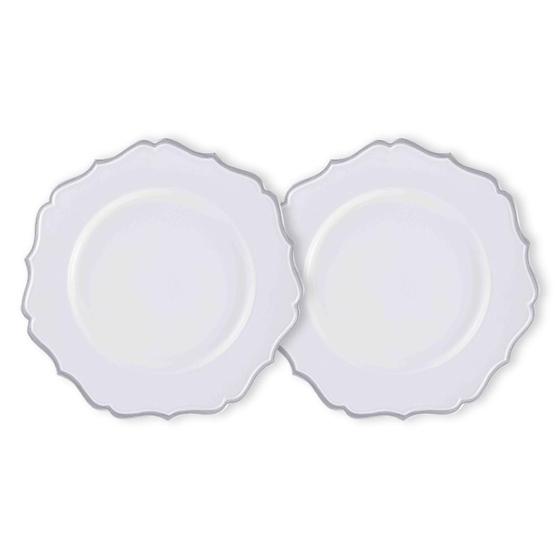 Imagem de Kit 2 Un Sousplat De Chá Branco Com Prata  25Cm Rafimex