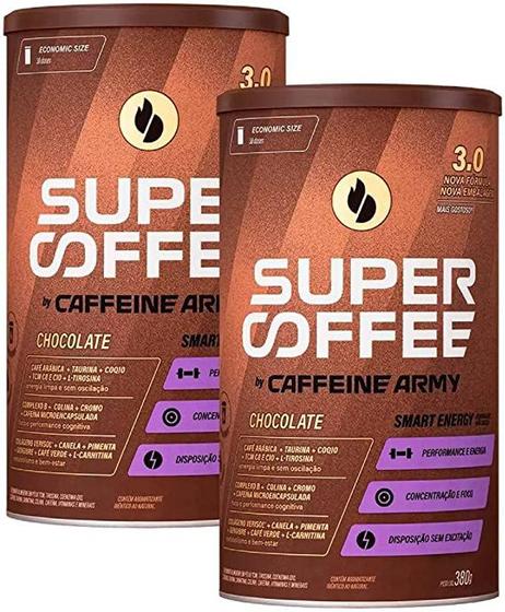 Kit 2 Und Caffeine Army Supercoffee 3.0 Chocolate 380g Menor preço em Kit 2 Und Caffeine Army Supercoffee 3.0 Chocolate 380g