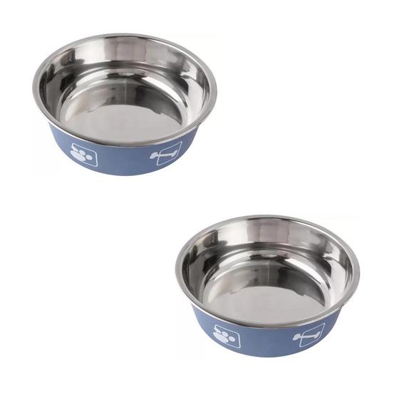Imagem de Kit 2 uni comedouro / bebedouro de inox com pe antiderrapante 500ml
