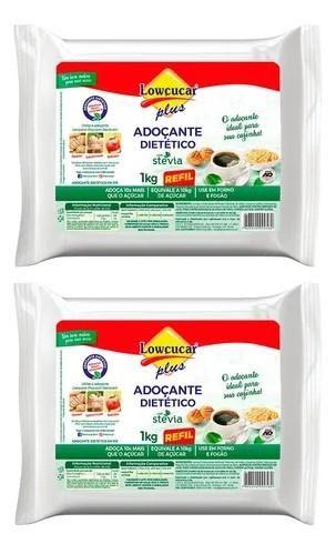 Imagem de Kit 2 Unid Adoçante Com Stevia Em Pó 1kg Lowçucar Plus