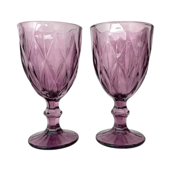 Imagem de Kit 2 Unid Taça Diamante Roxa Marsala Vidro 340ml Mesa Posta