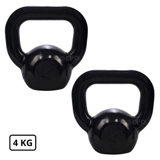 Imagem de Kit 2 Unidades de Kettlebells Emborrachados Preto Par de 4Kg