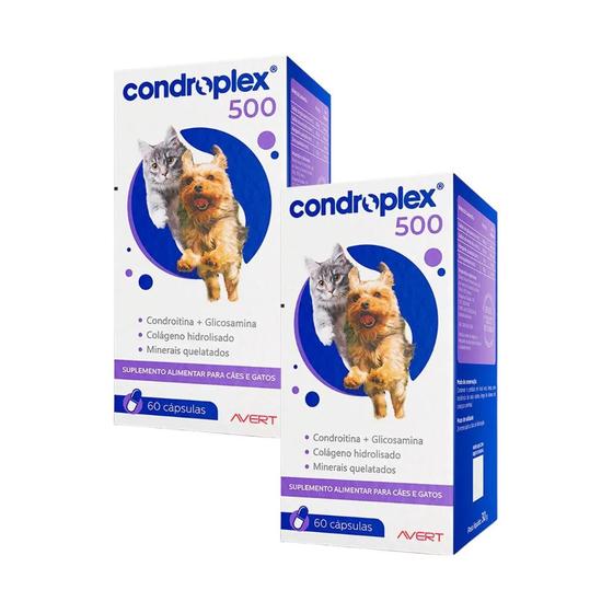 Imagem de Kit 2 Unidades Suplemento para Cães e Gatos Condroplex 500 (60 Cápsulas) - Avert
