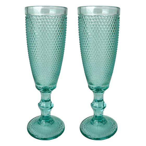 Imagem de Kit 2 Unidades Taças Champanhe Bolinhas Verde Tiffany 185ml