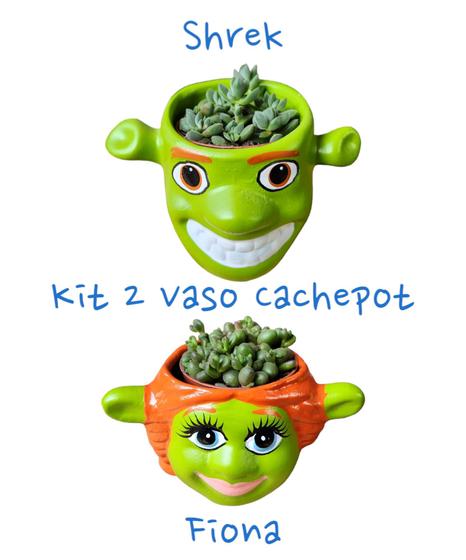 Imagem de kit 2 vaso cachepot cerâmica Shrek e Fiona