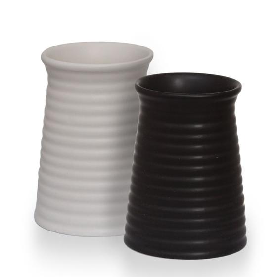 Imagem de Kit 2 Vaso Cerâmica Pequeno Sala Mesa Decoração Branco Preto