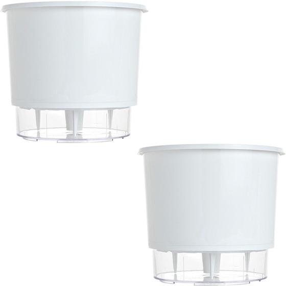 Imagem de Kit 2 Vaso Raiz Auto Irrigável N3 16x14 Branco Plantas Promo