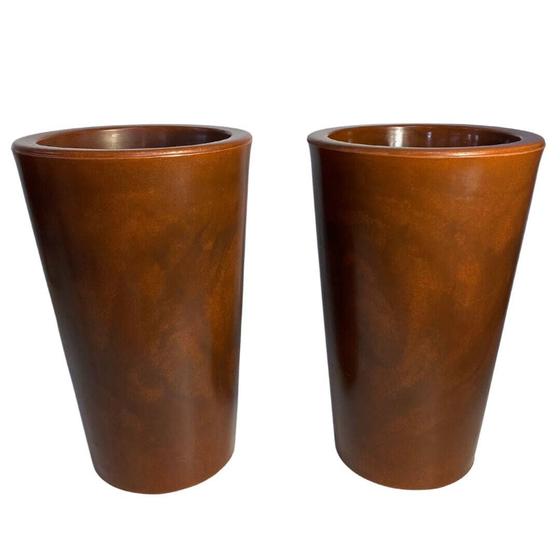 Imagem de Kit 2 Vasos Lisos Com Brilho Decorativo De Polietileno Para Plantas E Flores 