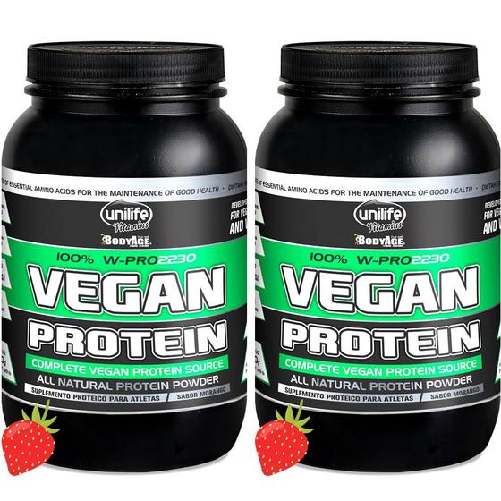 Imagem de Kit 2 Vegan Protein W-Pro sabor Morango Unilife 900g Vegano