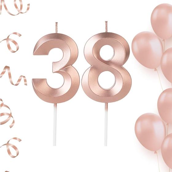 Imagem de Kit 2 Velas De Aniversario Numero Rose Gold Idades Diversas