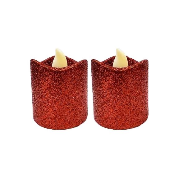 Imagem de Kit 2 Velas LED Decorativas Enfeite de Natal Glitter Prata Bateria Inclusa