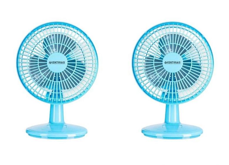 Imagem de Kit 2 Ventilador Azul de 20 Cm VentiMais Turbo Silencioso De Mesa e Parede