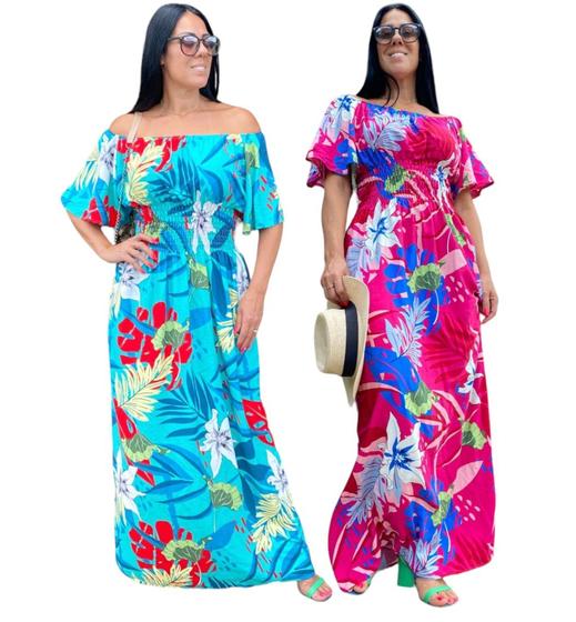 Imagem de Kit 2 vestido Longo Ciganinha Plus Size Grande tamanho 48 50 e 52 Estampado