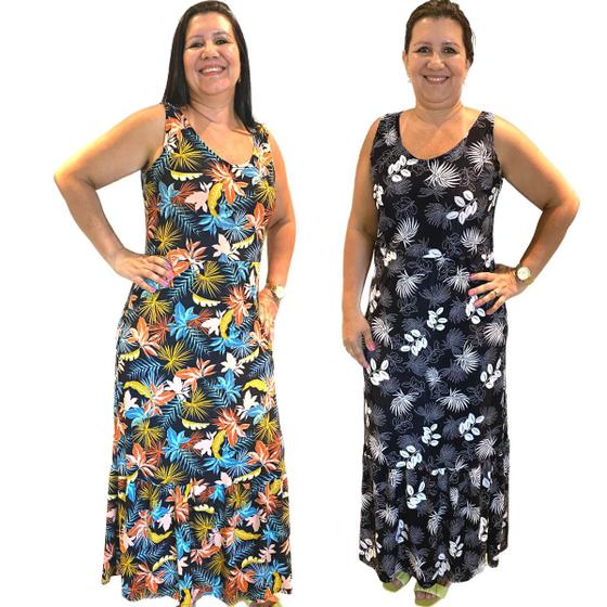 Imagem de Kit 2 Vestido Longo Feminino Plus Size Soltinho Versátil