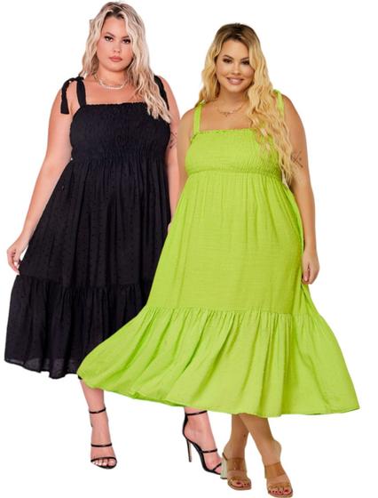 Imagem de Kit 2 Vestido Midi Com Lastex Alça  Gravida Gestante Verão