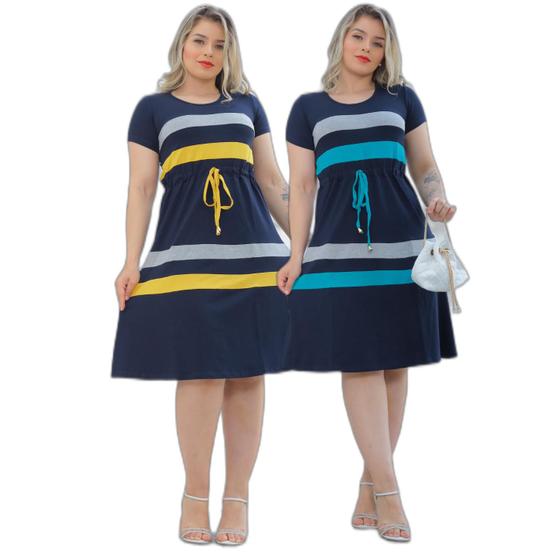 Imagem de Kit 2 Vestidos Midi Soltinhos Viscolycra Premium Manga Curta com Litras Coloridas