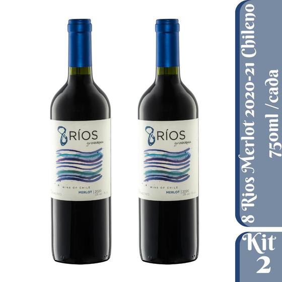 Imagem de Kit 2 Vinhos 8 Rios Merlot 750ML Tinto Chileno Leve e Frutado