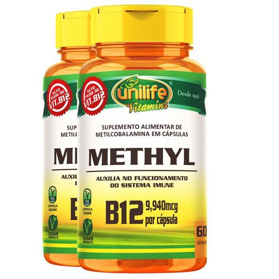 Imagem de Kit 2 Vitamina b12  metilcobalamina Unilife 60 cápsulas
