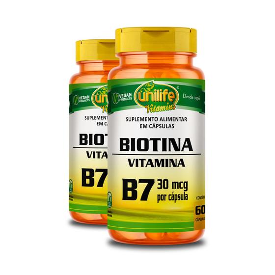 Imagem de Kit 2 Vitamina B7 Biotina 60 cápsulas Unilife