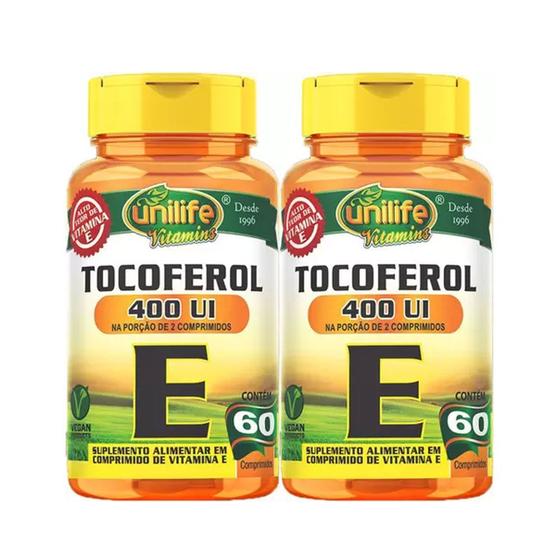 Kit 2 Vitamina E 400ui (Tocoferol) - 60 Cápsulas - Unilife Menor preço em Kit 2 Vitamina E 400ui (Tocoferol) - 60 Cápsulas - Unilife
