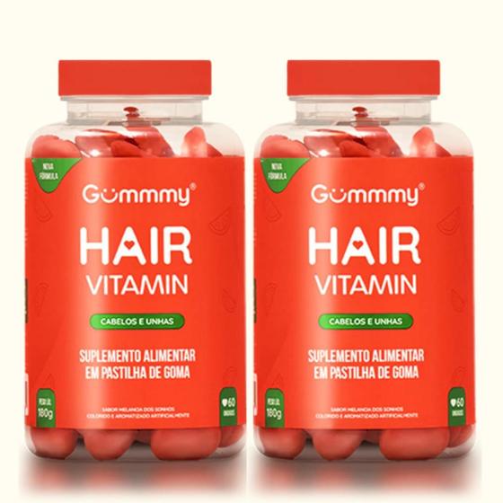 Imagem de Kit 2 Vitamina Hair cabelos e unhas Gummmy 60 Gomas 360g sabor Melancia