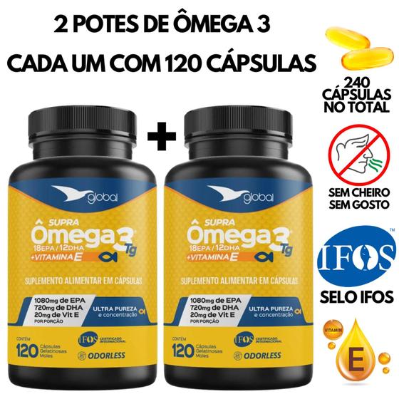 Imagem de Kit 2 Vitaminas Ômega 3 1800mg EPA e DHA 120 cápsulas Suplemento Alimentar selo IFOS Original